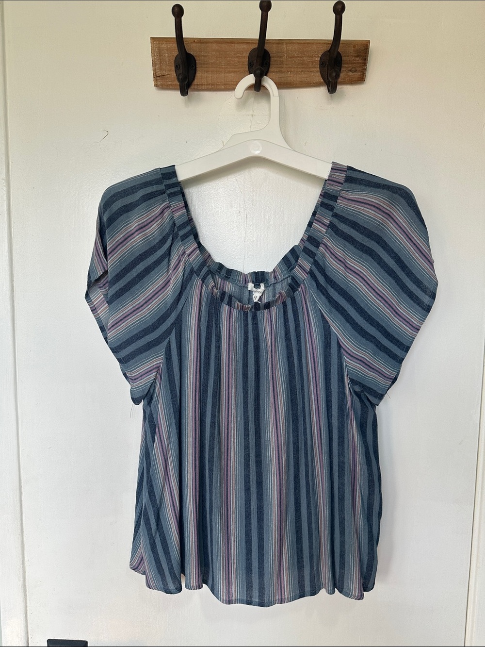 Striped Blue flowy Peasant Top
